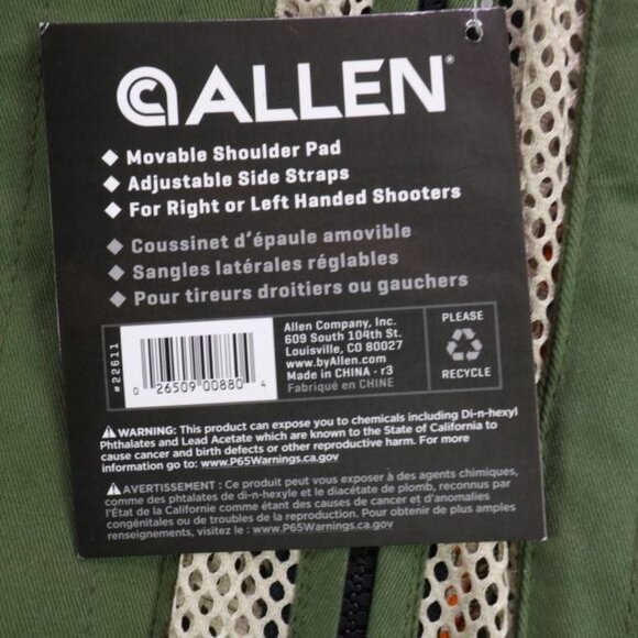 Allen Recoil Reducing Shooting Vest Mens M/L Green Mesh Hunting Pockets Outdoor - Picture 3 of 14